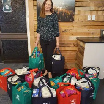 pack of donations with woman pack of donations with woman